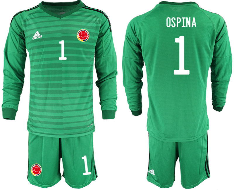 Men 2020-2021 Season National team Colombia goalkeeper Long sleeve green #1 Soccer Jersey4